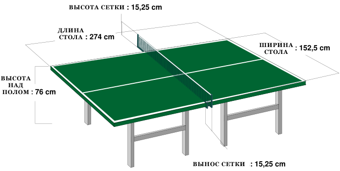 Стандартные размеры теннисного стола